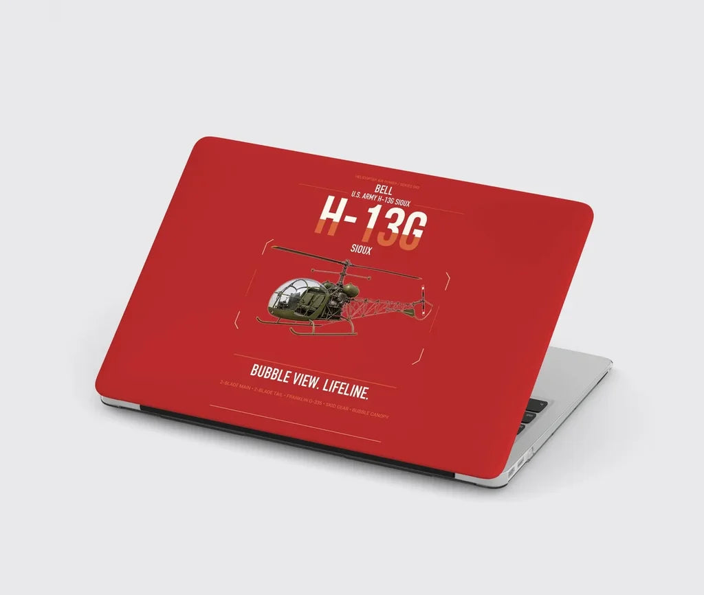 Bell H-13G Sioux design on red MacBook case