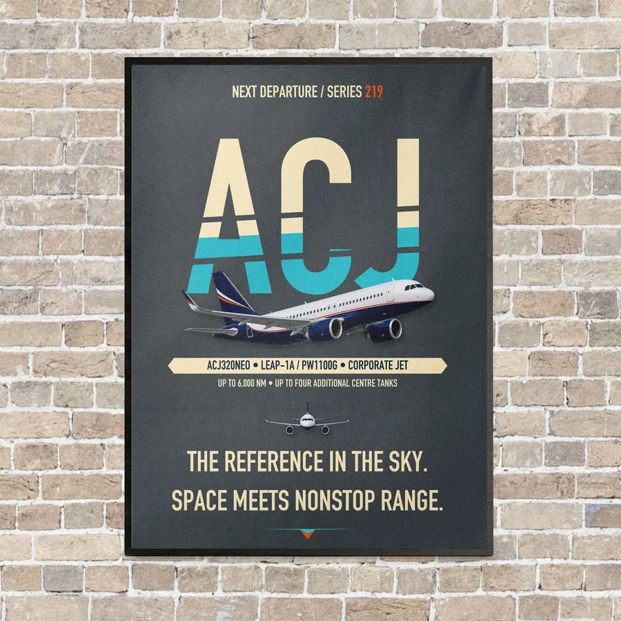 Airbus ACJ320neo vertical canvas print - framed - gray background