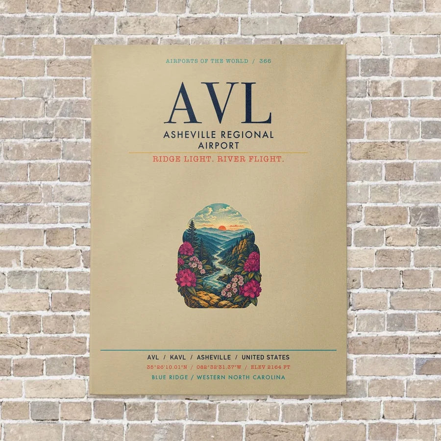 Asheville Regional Airport AVL vertical canvas print - no frame - beige background