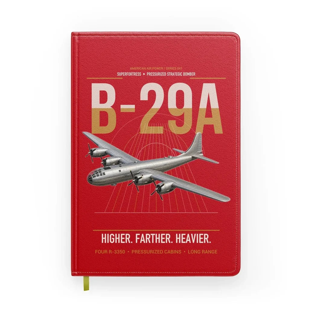 B-29A Superfortress design on red notebook