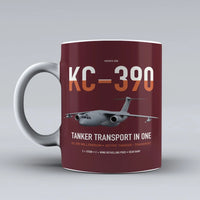 Thumbnail for Embraer KC-390 Millennium design on dark red ceramic mug, double-side print