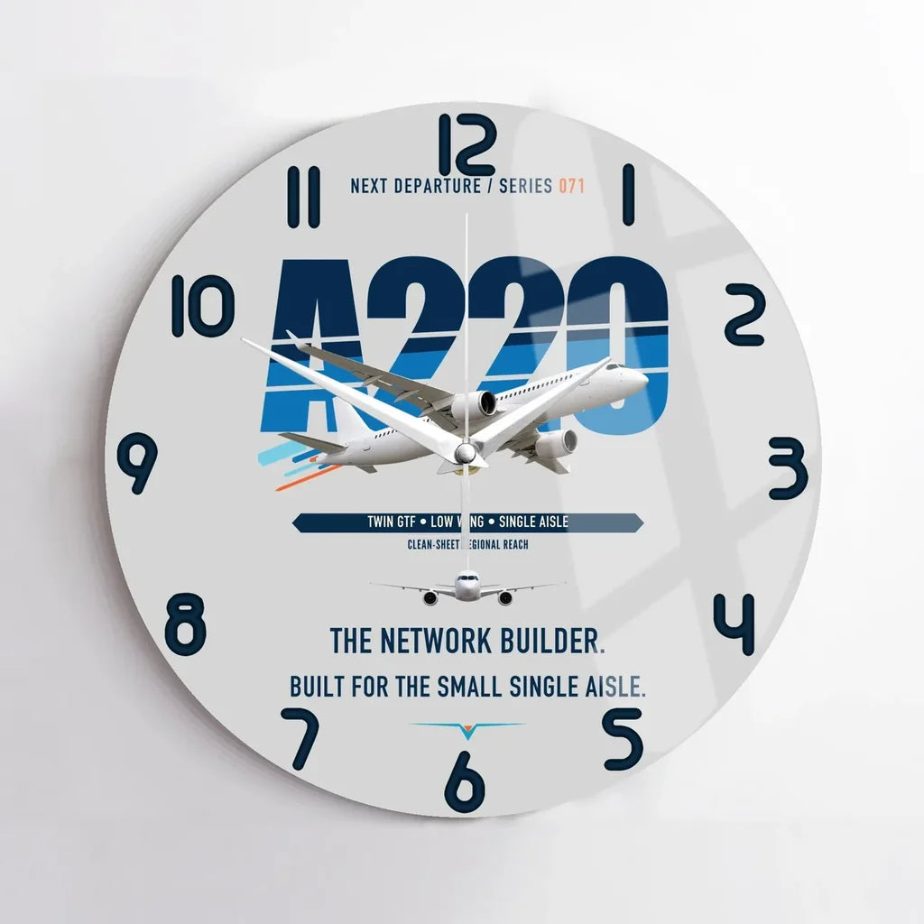 Airbus A220-300 design on light gray no frame wall clock