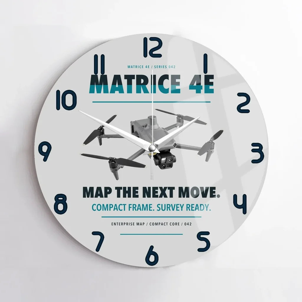 DJI Matrice 4E design on light gray no frame wall clock