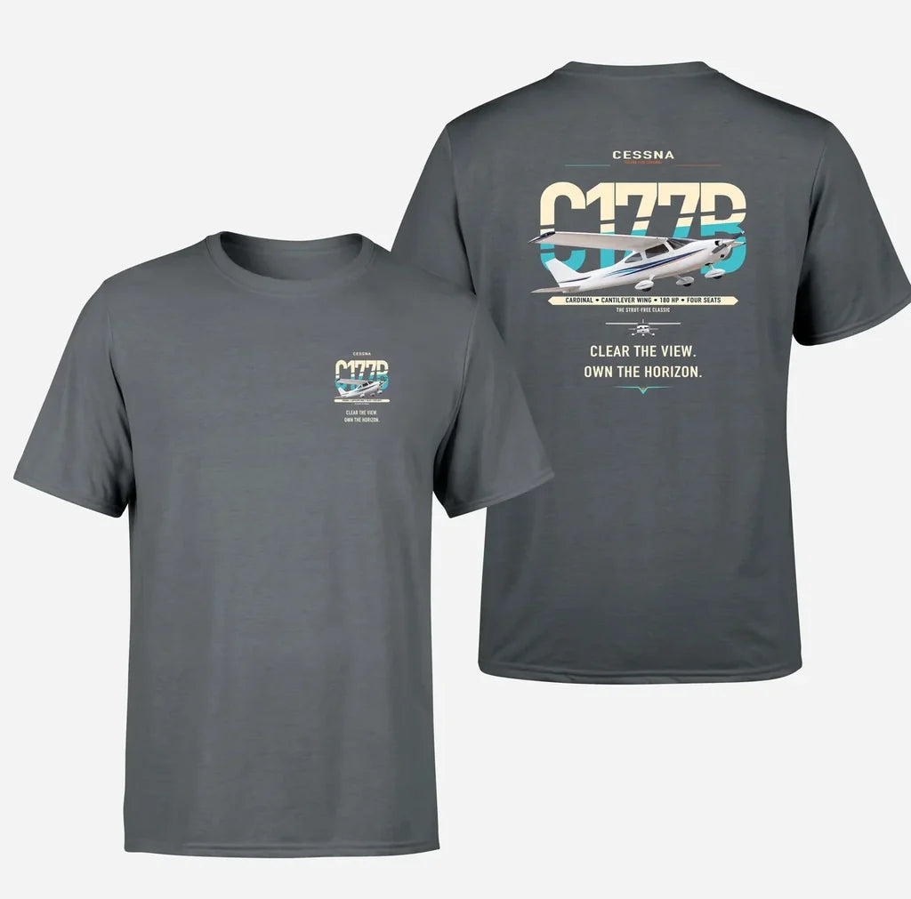 Cessna 177B Cardinal design on gray t-shirt, double-side print