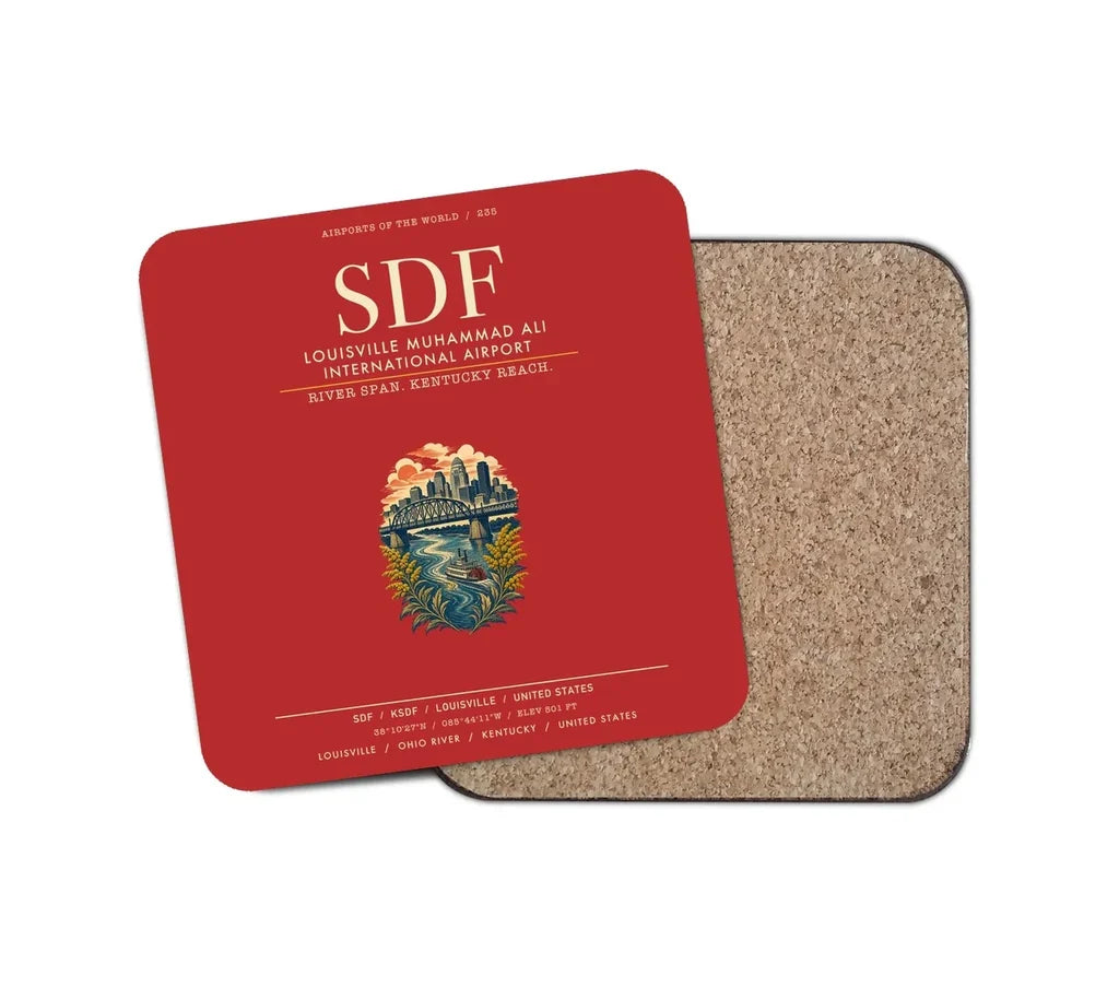 Louisville Muhammad Ali International Airport (SDF) design on red 1 piece coaster