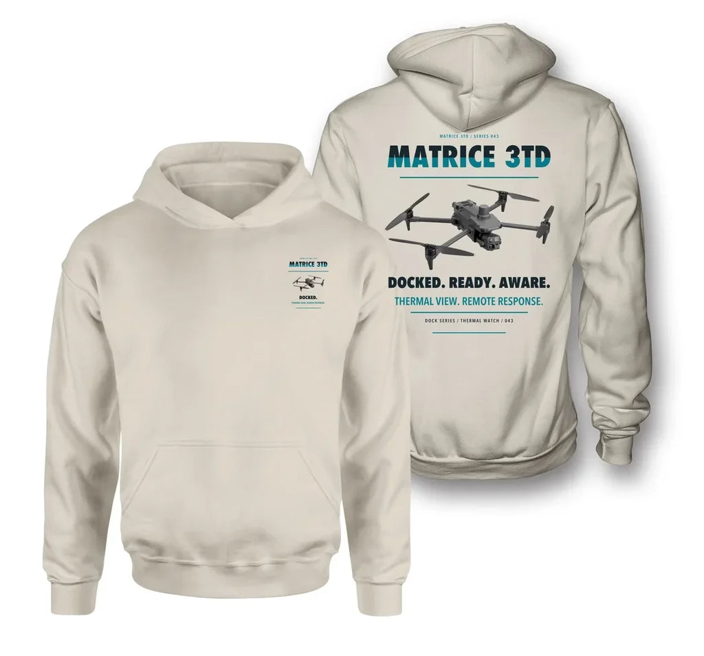 DJI Matrice 3TD design on khaki hoodie