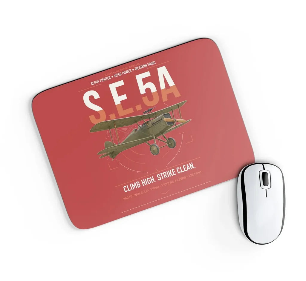 Royal Aircraft Factory S.E.5a design on red rectangle mouse pad