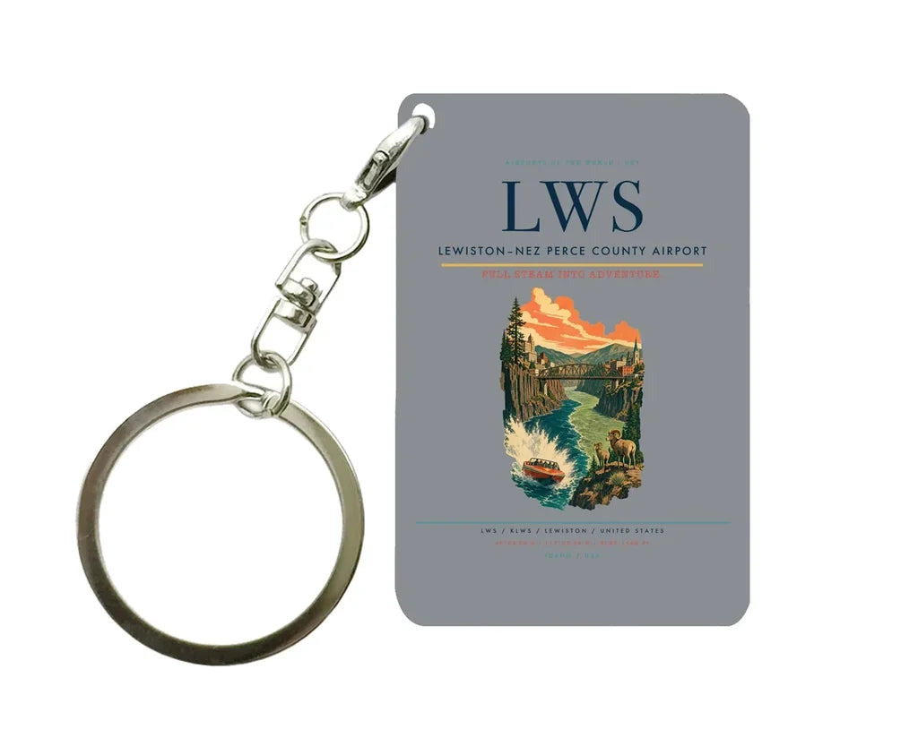Lewiston–Nez Perce County Airport (LWS) design on gray key chain