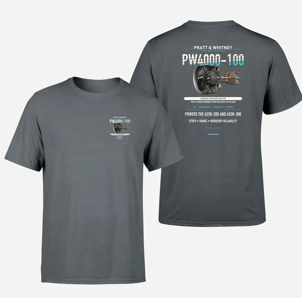 PW4000-100 design on gray t shirt
