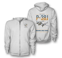 Thumbnail for P-38J Lightning design on white premium zipped hoodie
