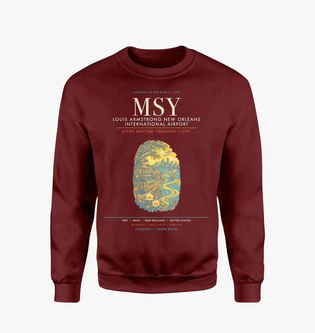 Louis Armstrong New Orleans International Airport MSY Sweatshirt - Wine Red