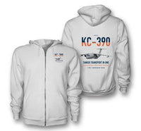 Thumbnail for Embraer KC-390 Millennium design on white premium zipped hoodie, double-side print