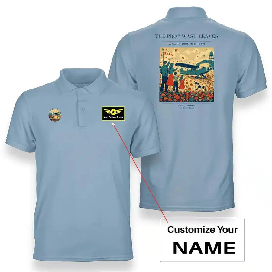 VINTAGE G4450 - The Prop Wash Leaves - Double-Side Polo T-Shirt design on lightblue+name