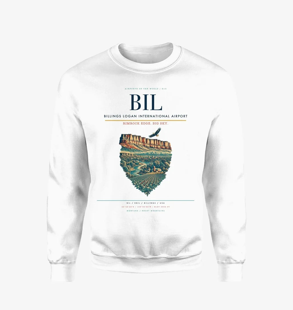 Billings Logan International Airport BIL Sweatshirt - White