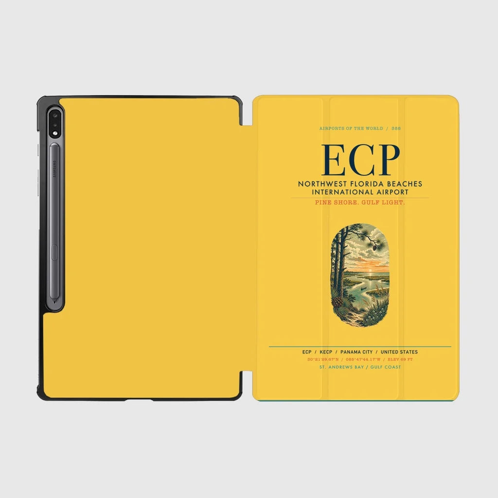 Northwest Florida Beaches International Airport (ECP) design on yellow samsung tablet tablet case