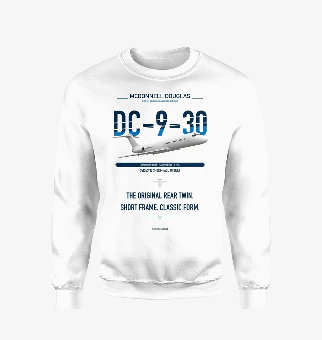 McDonnell Douglas DC-9-30 design on white sweatshirt
