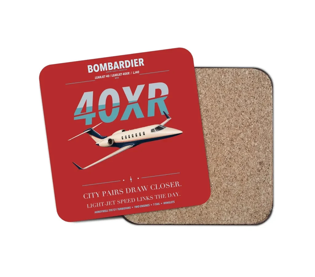 Bombardier Learjet 40XR design on red 1 piece coaster