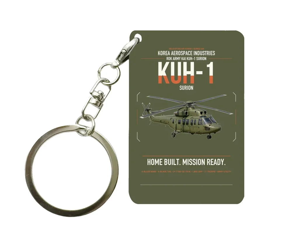 Korea Aerospace Industries KUH-1 Surion design on green army designed key chain, double-side print