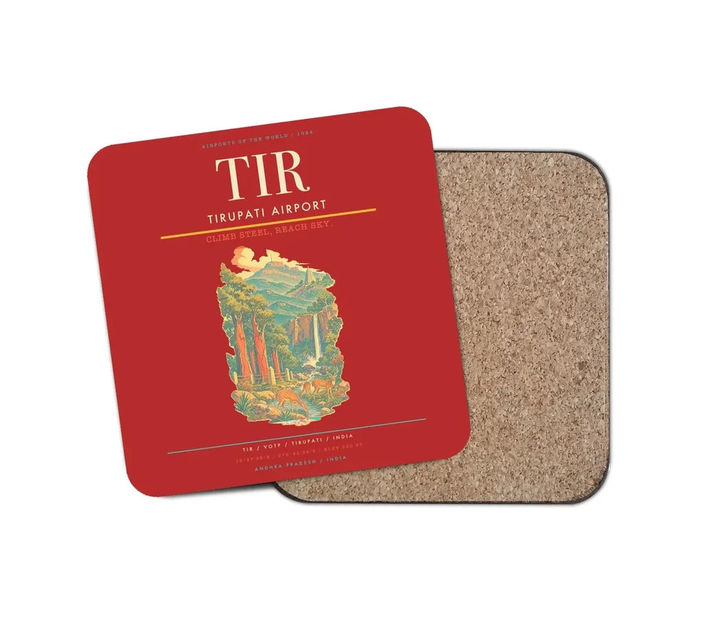 Tirupati Airport (TIR) design on red 1 piece coaster