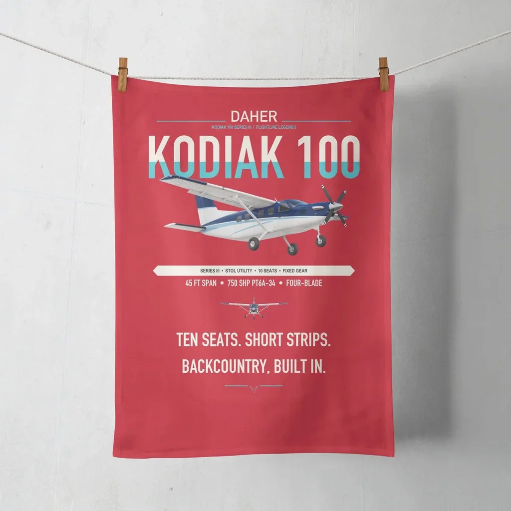 Daher Kodiak 100 Series III design on red towel