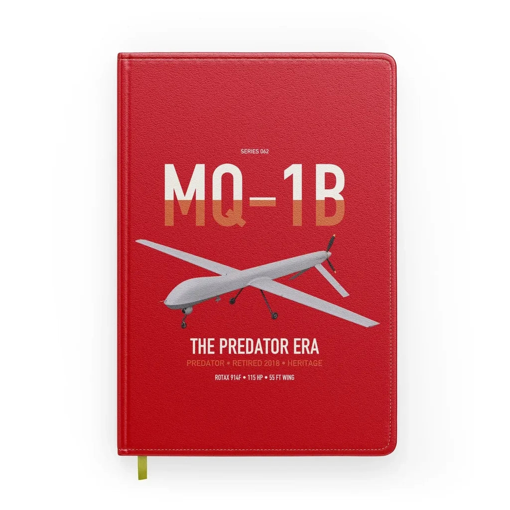 MQ-1B Predator design on red notebook