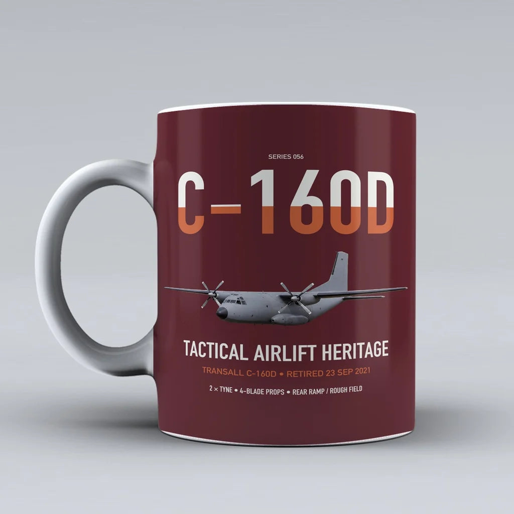 Transall C-160D design on dark red ceramic mug, double-side print