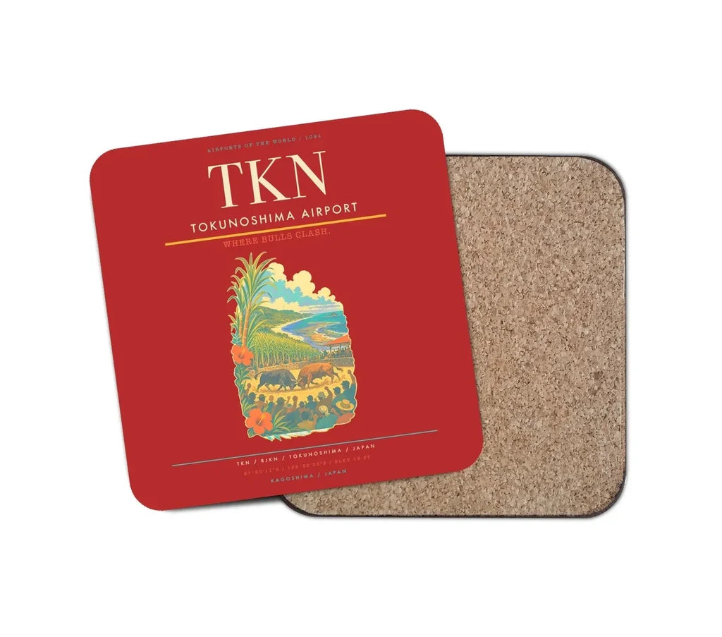 Tokunoshima Airport (TKN) design on red 1 piece coaster