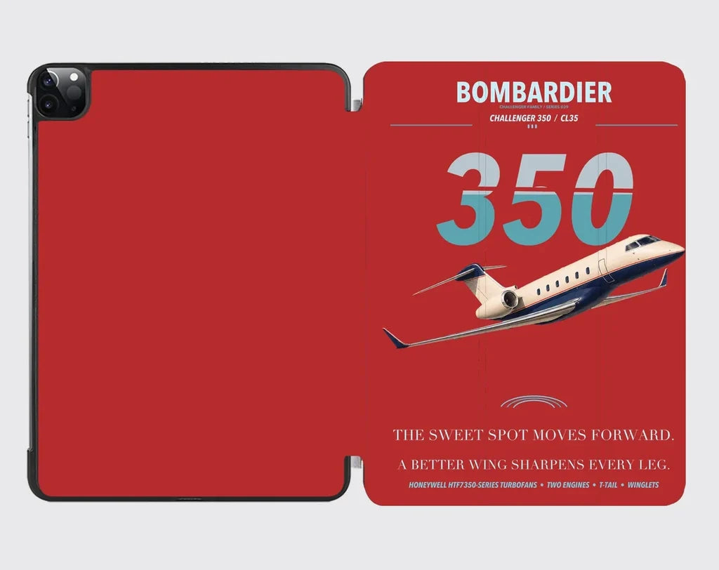 Bombardier Challenger 350 design on red ipad tablet case