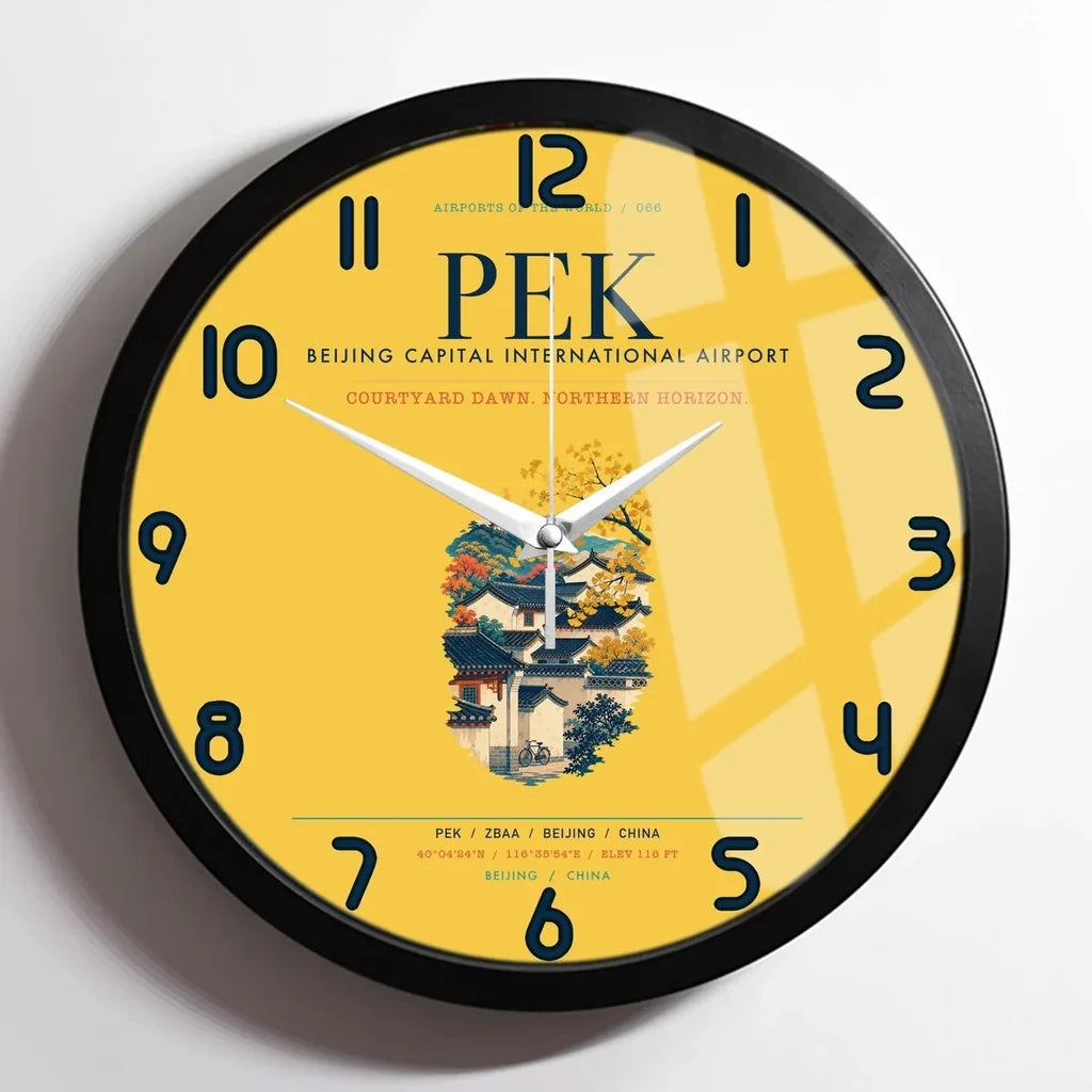 Beijing Capital International Airport (PEK) design on yellow framed wall clock
