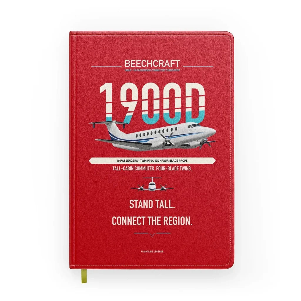 Beechcraft 1900D design on red notebook