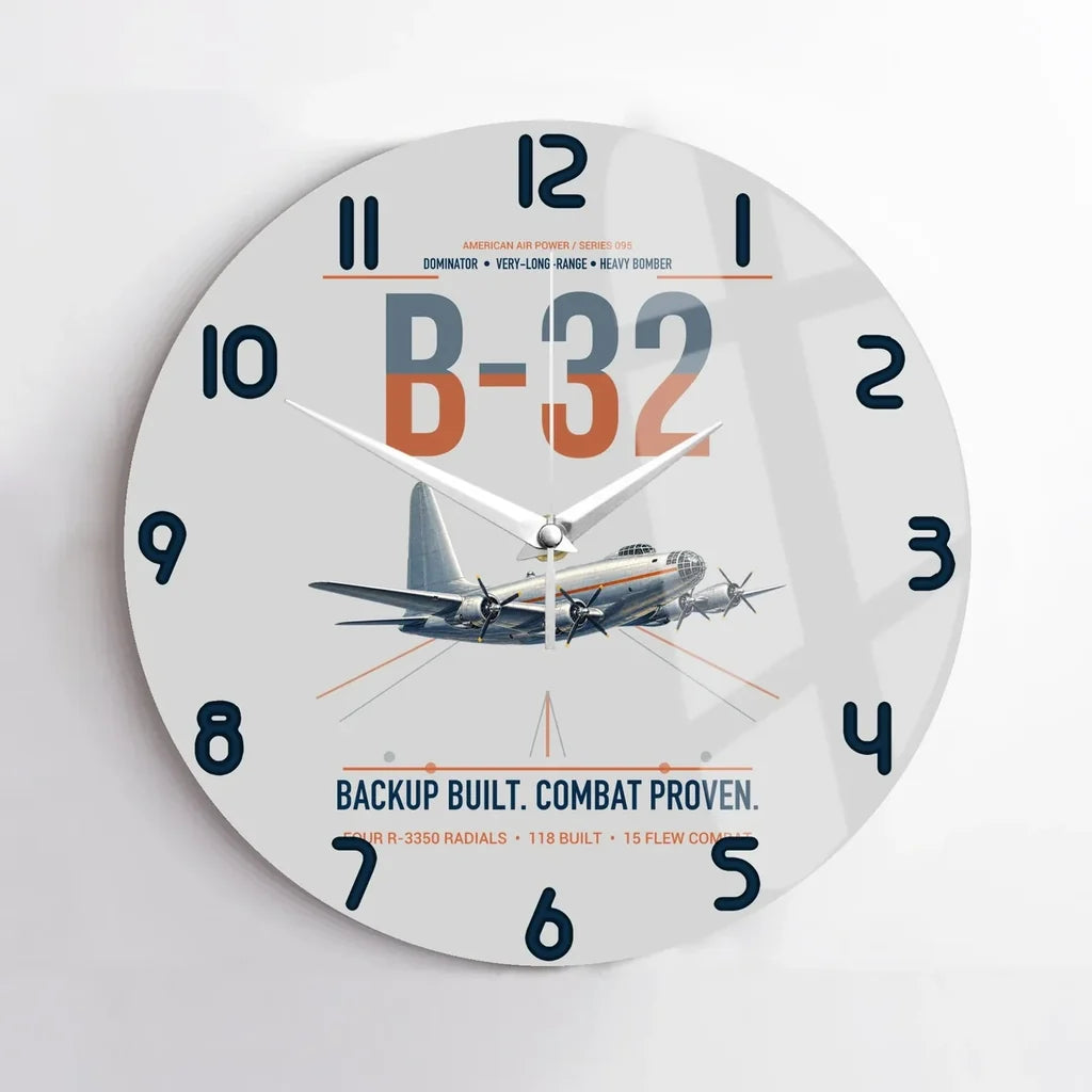 B-32 Dominator design on light gray no frame wall clock