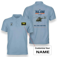 Thumbnail for MD AH-6M Little Bird design on light blue+name double-side polo t-shirt, double-side print