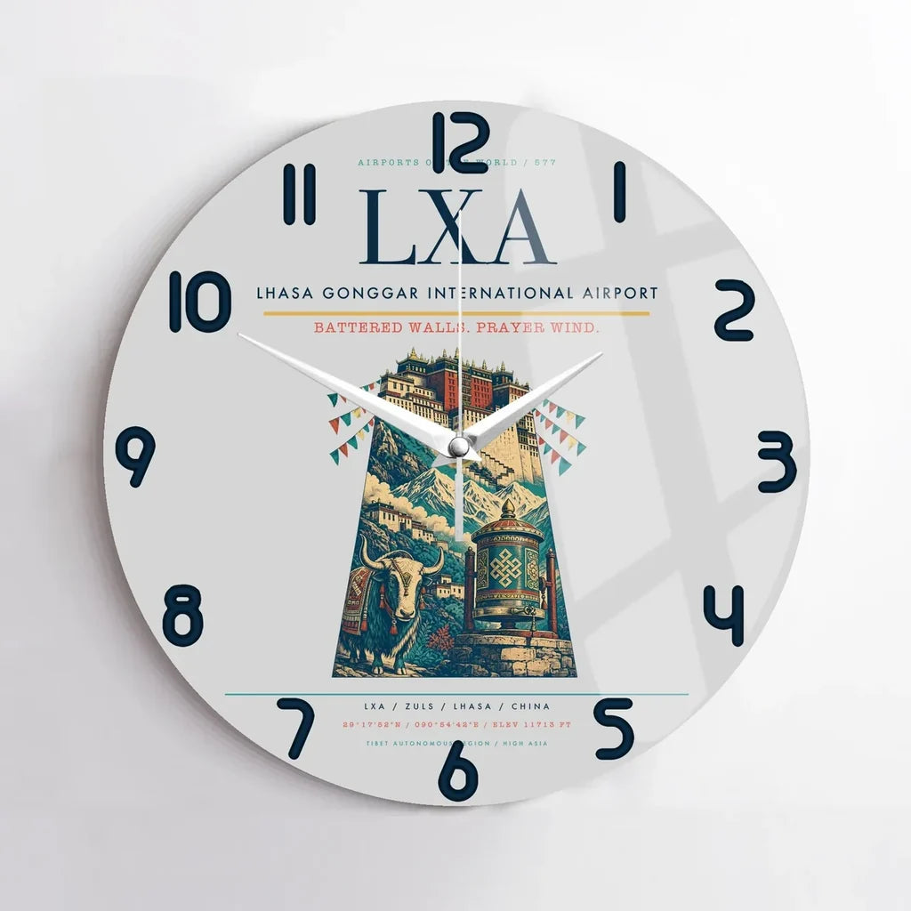 Lhasa Gonggar International Airport (LXA) design on light gray no frame wall clock