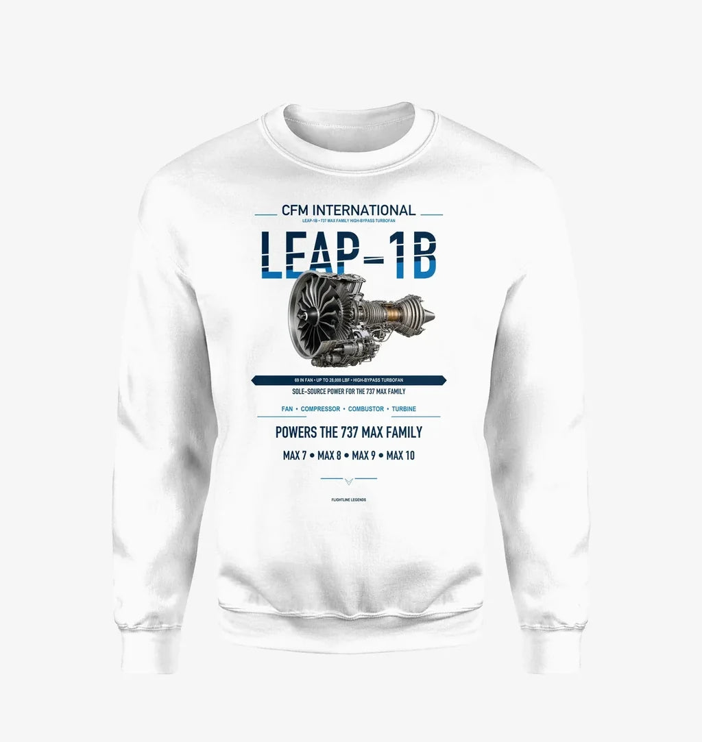 CFM LEAP-1B design on white sweatshirt
