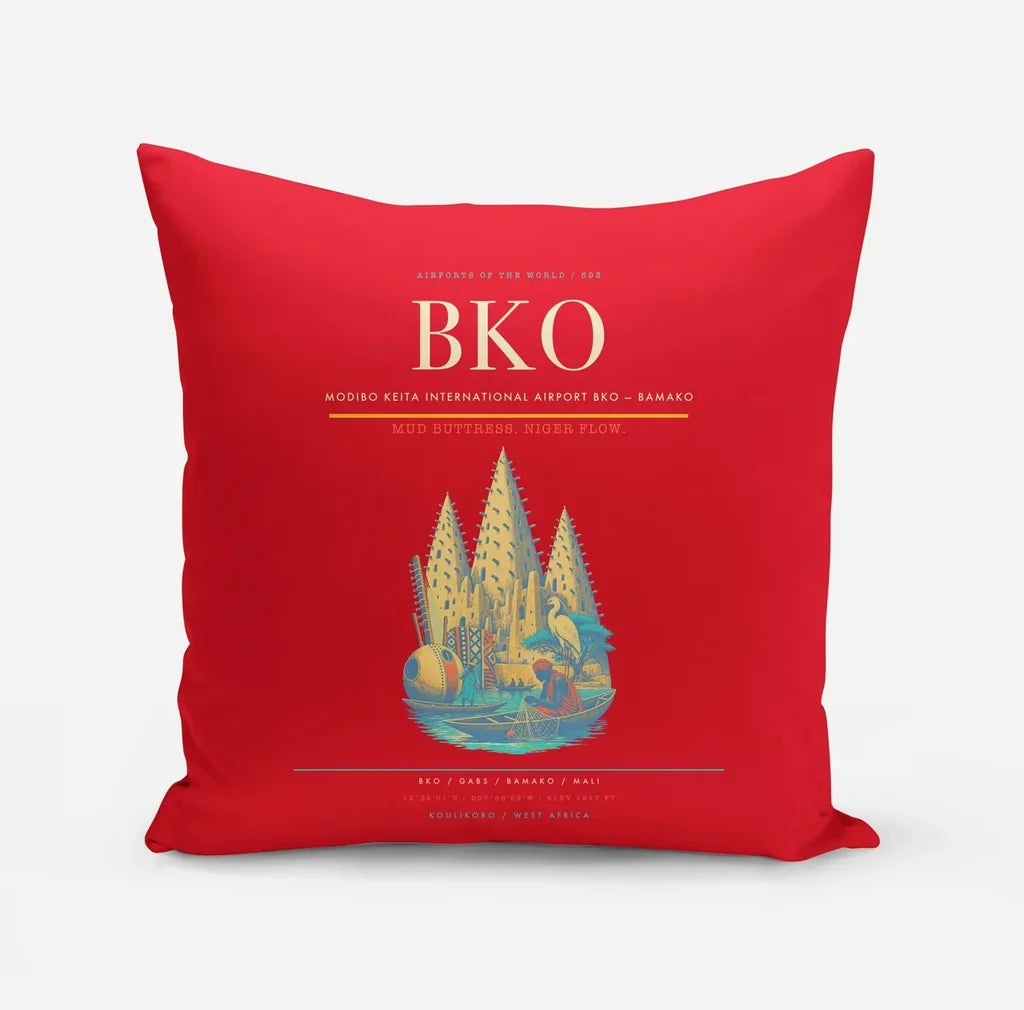 Modibo Keita International Airport (BKO) design on red pillow