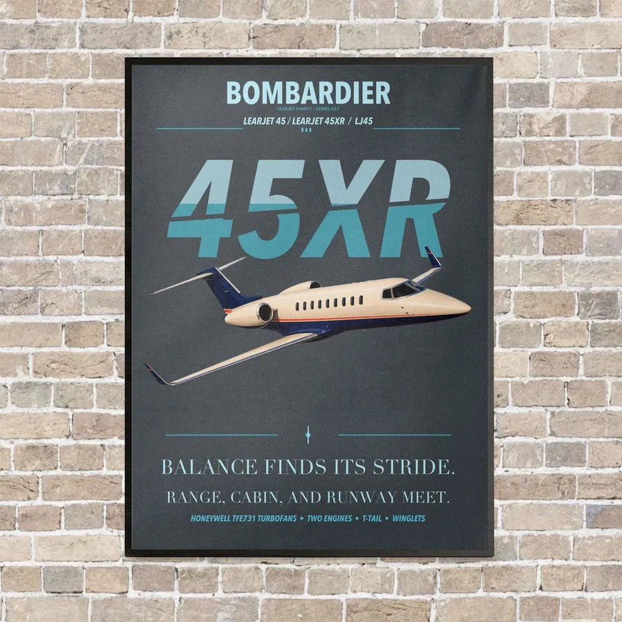 Bombardier Learjet 45XR vertical canvas print - framed - gray background