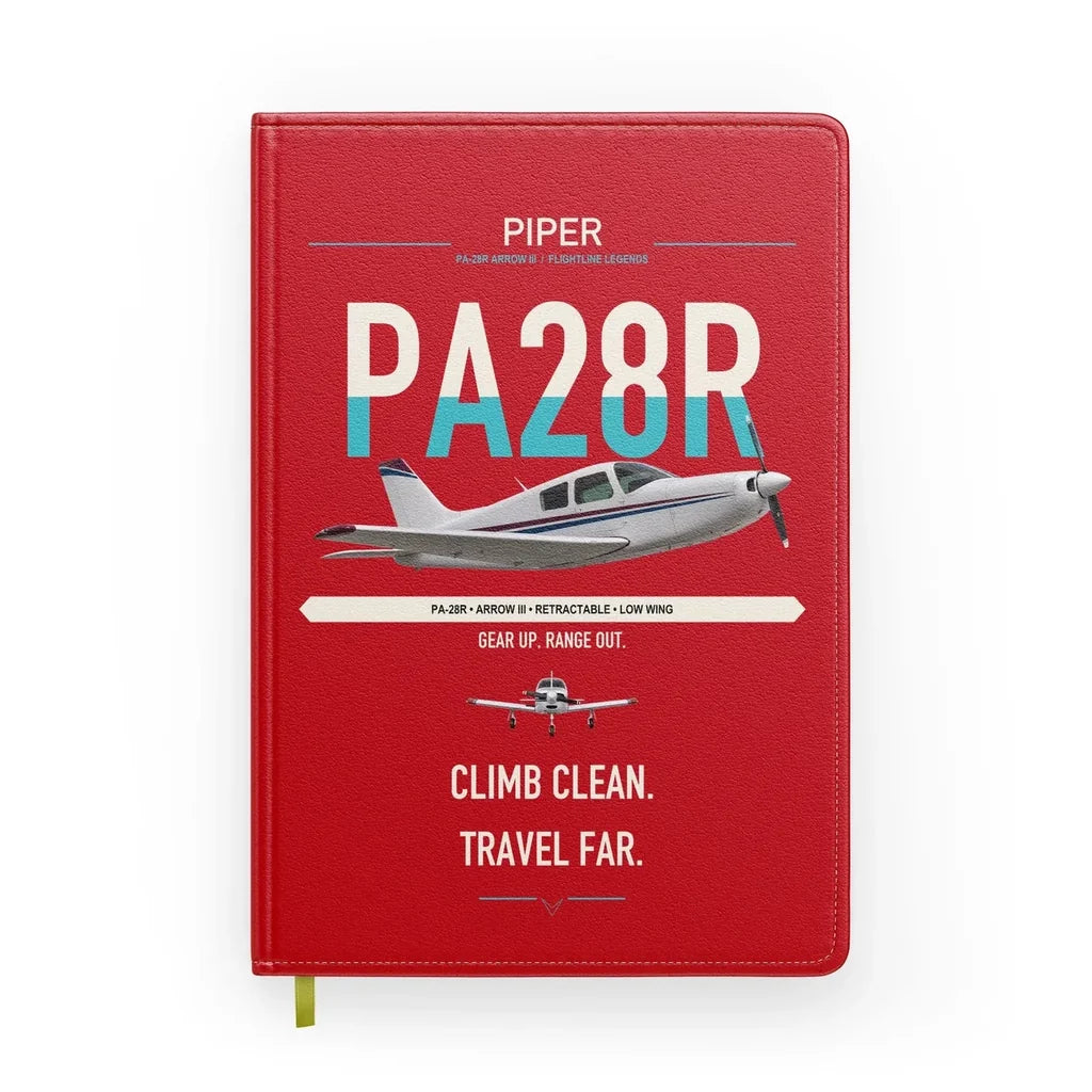 Piper PA-28R Arrow III design on red notebook