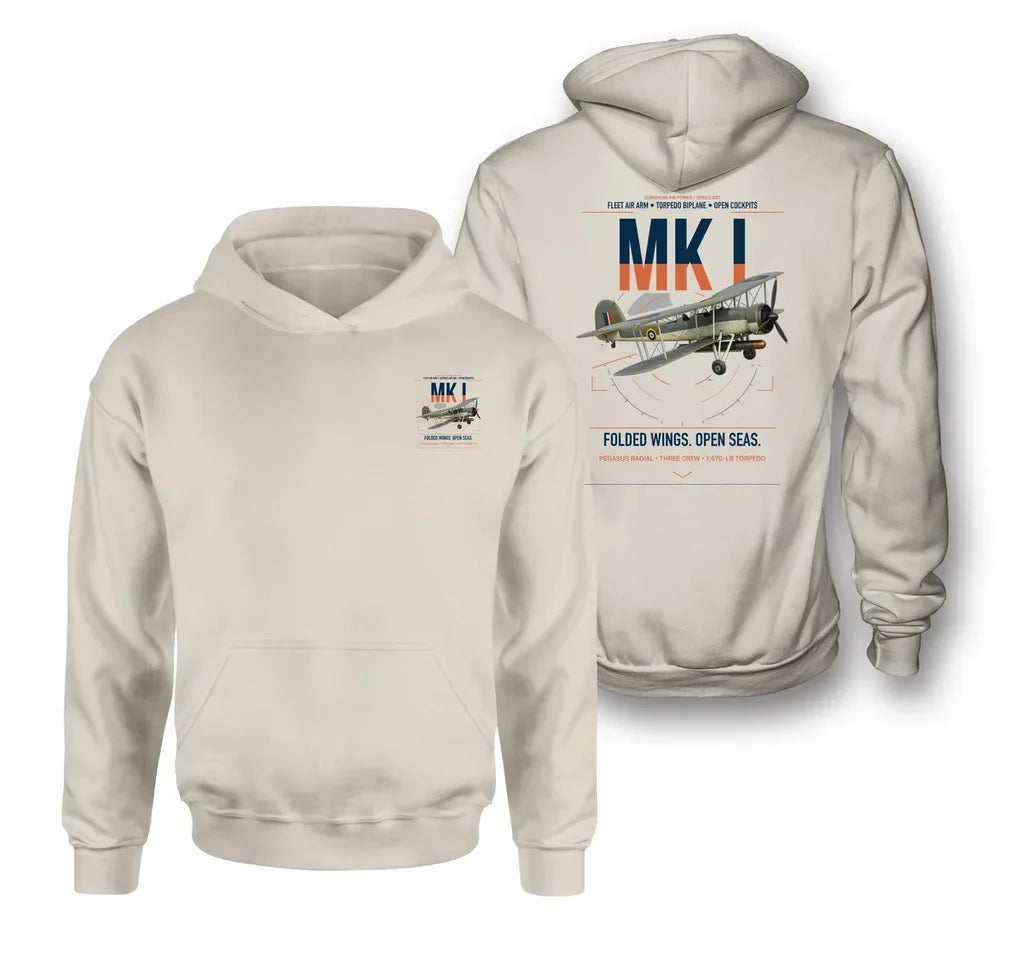 Fairey Swordfish Mk I design on khaki double-side hoodie, double-side print