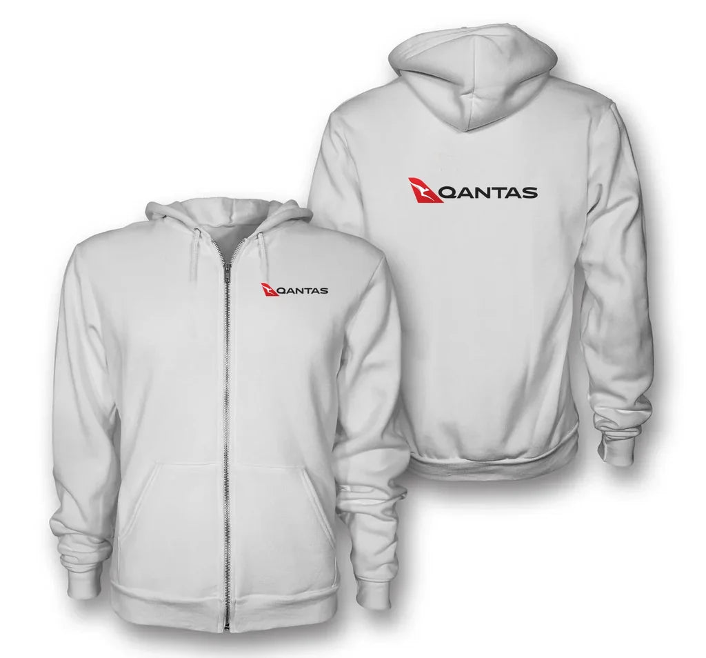 Qantas Airways Airlines logo on white zipped hoodie