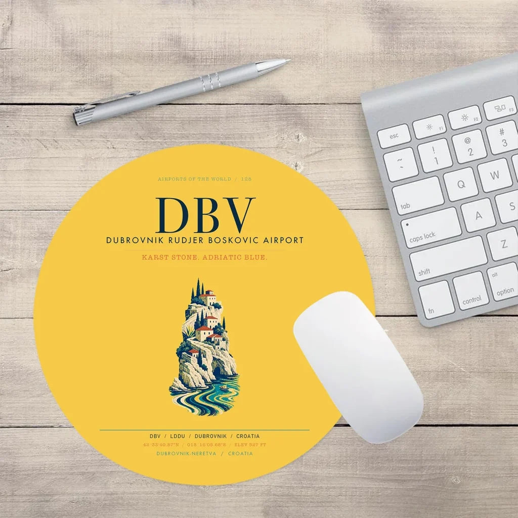 Dubrovnik Ruđer Bošković Airport (DBV) design on yellow round mouse pad
