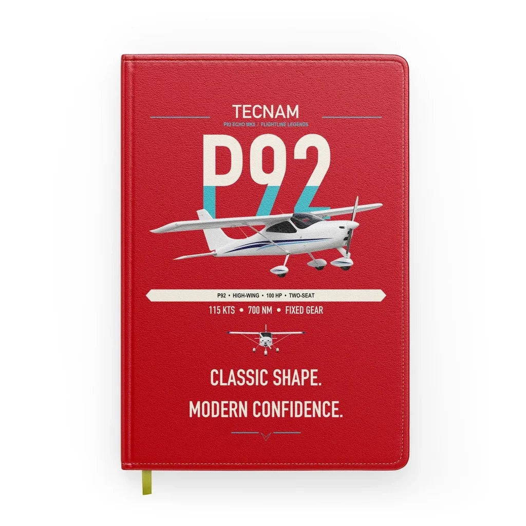 Tecnam P92 Echo MkII design on red notebook