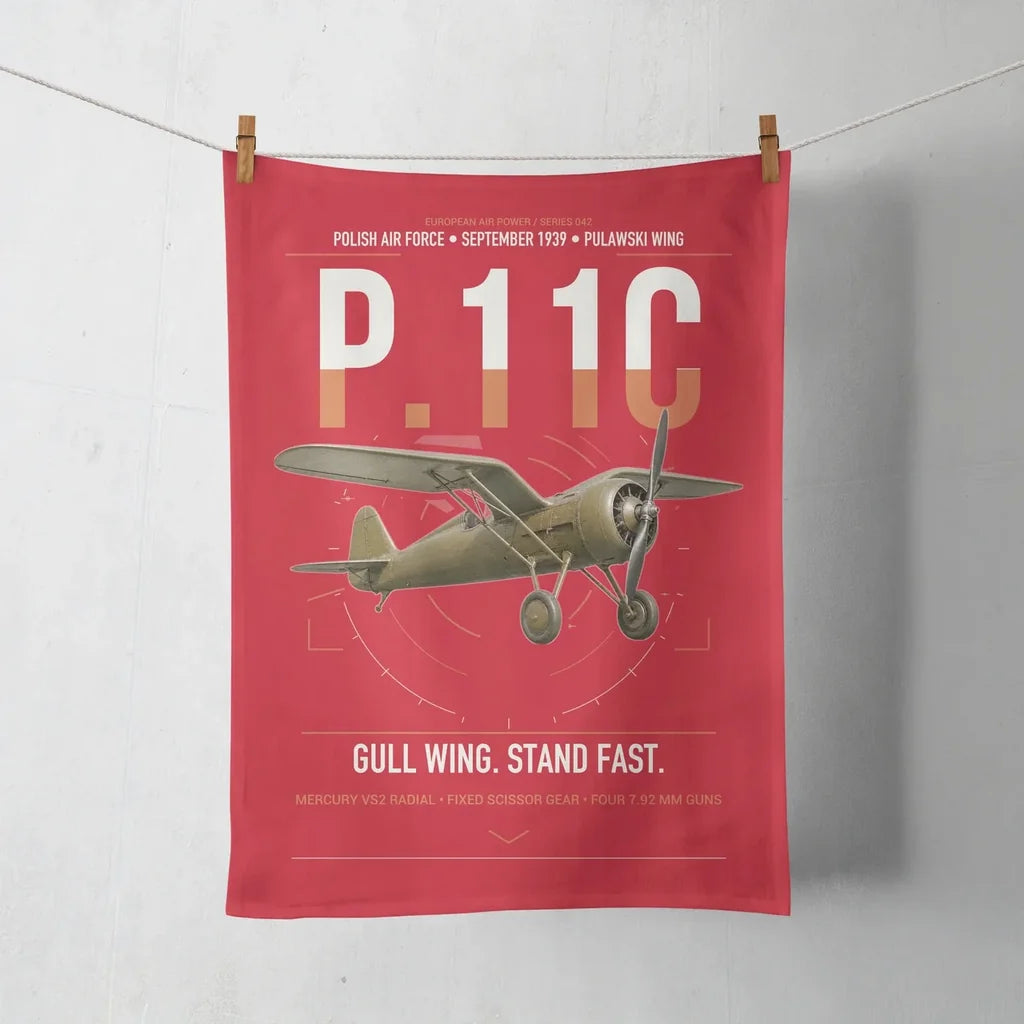 PZL P.11c design on red towel