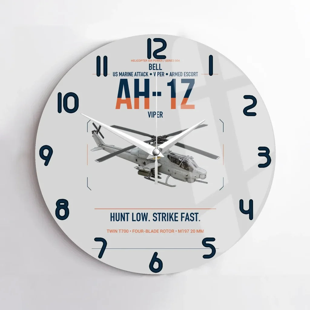 Bell AH-1Z Viper design on light gray no frame wall clock