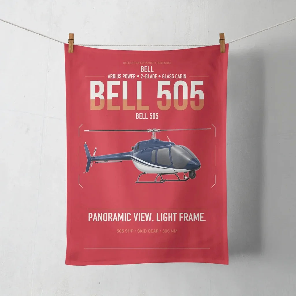 Bell 505 design on red towel