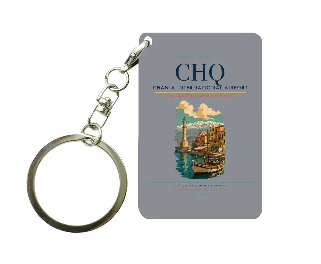 Chania International Airport (CHQ) design on gray key chain