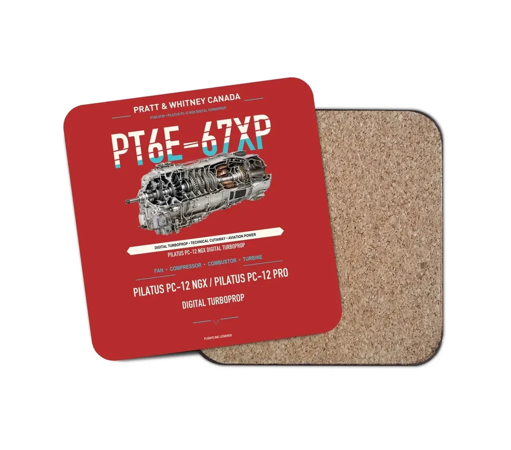 PT6E-67XP design on red 1 piece coaster