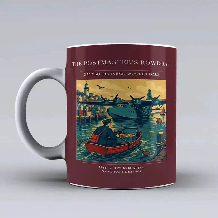 VINTAGE G4278 - The Postmaster's Rowboat - Ceramic Mug design on darkred
