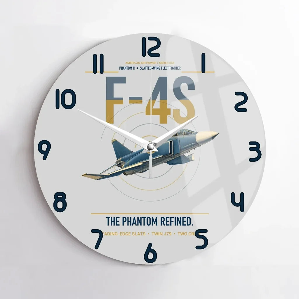 F-4S Phantom II design on light gray no frame wall clock