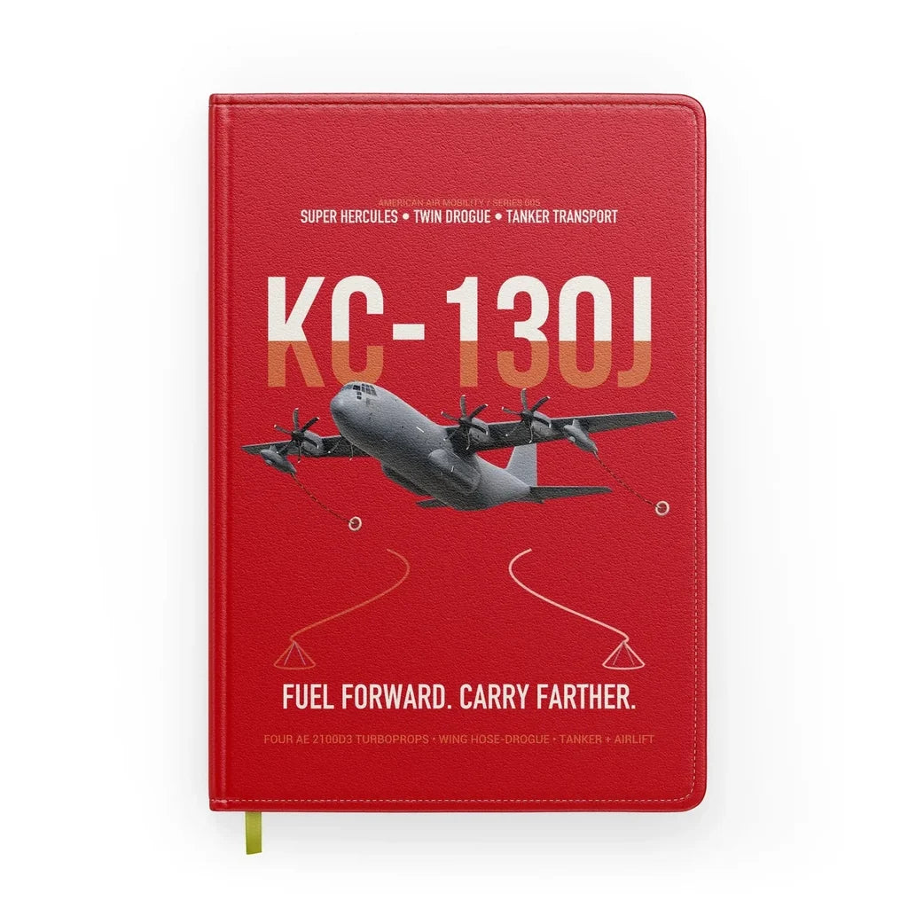 KC-130J SUPER HERCULES design on red notebook