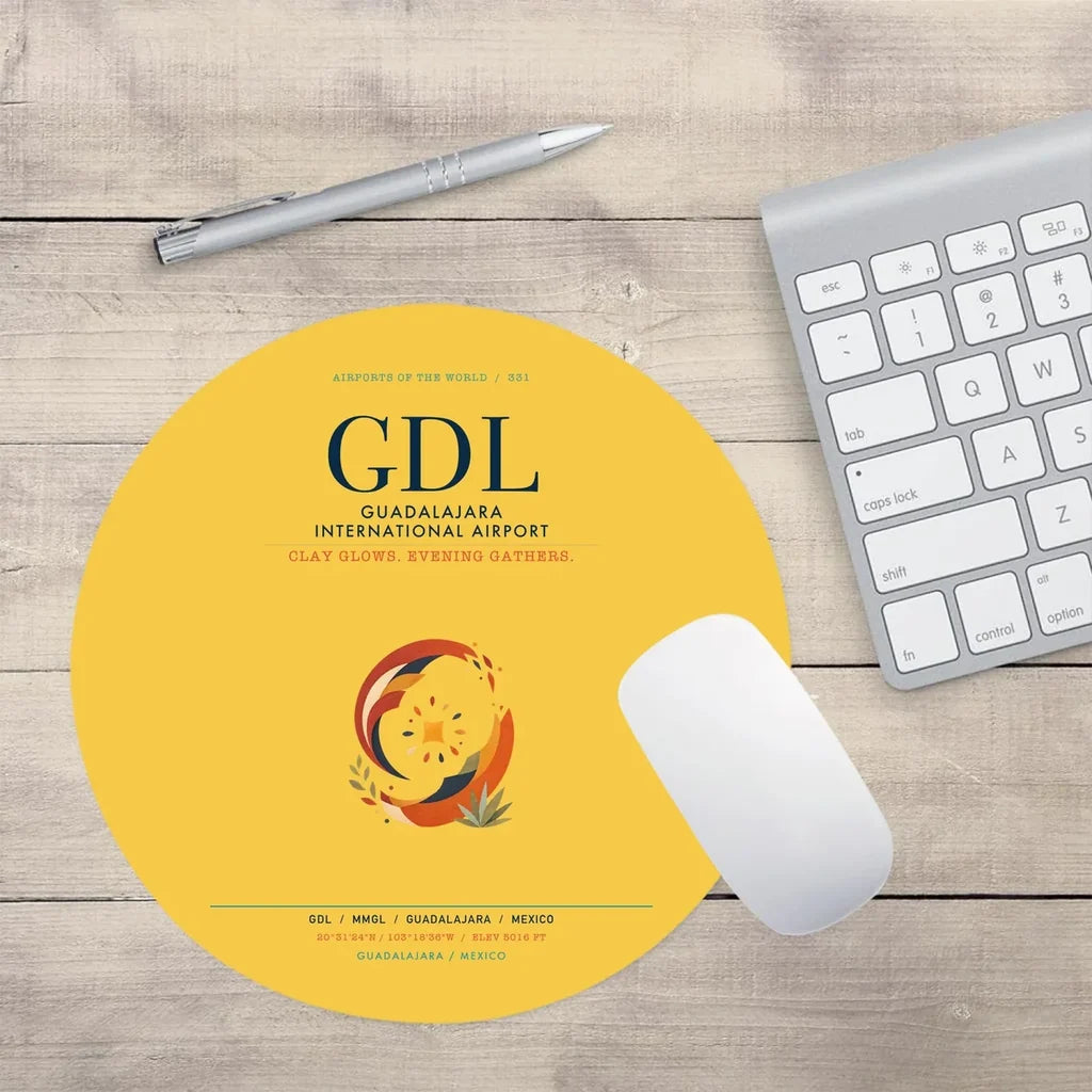 Guadalajara International Airport (GDL) design on yellow round mouse pad